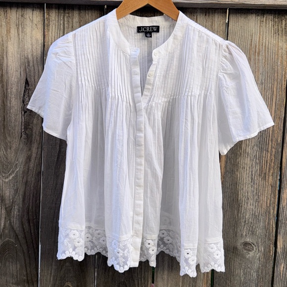 J. Crew Lace-trim pintuck top in cotton voile Size XS - Picture 13 of 16